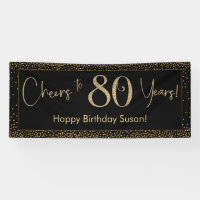 Cheers to 80 Years Birthday Black w/ Gold Confetti