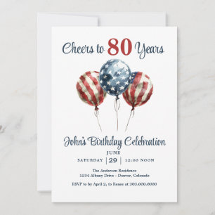 Cheers to 80 Years Birthday Party Invitation