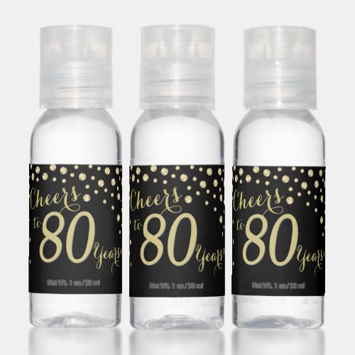 Cheers to 80 Years Black and Gold Diamond Hand Sanitizer