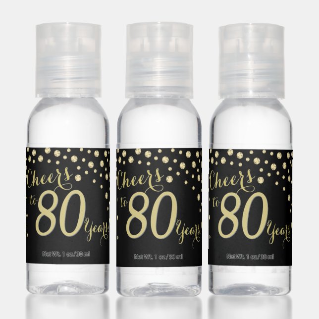Cheers to 80 Years Black and Gold Diamond Hand Sanitizer (Set)