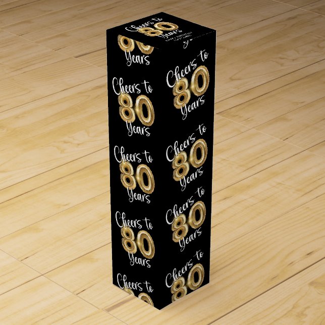 Cheers to 80 Years Black Gold Birthday Wine Box (Front)