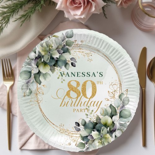 Cheers to 80 Years Bohemian Eucalyptus Gold Plate