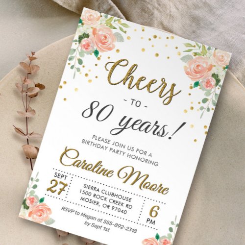 Cheers to 80 Years Chic Ladies 80th Birthday Party Invitation