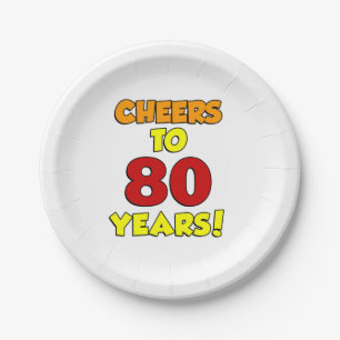 Cheers To 80 Years Colorful Party Paper Plate