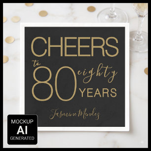 Cheers to 80 years Elegant Black Gold Birthday Napkins