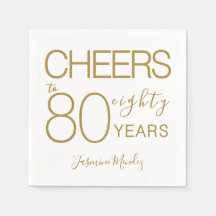 Cheers to 80 years Elegant Gold White Birthday