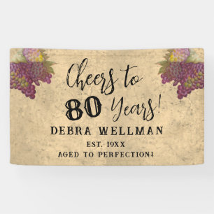Cheers to 80 Years Elegant Rustic Wine Birthday Banner