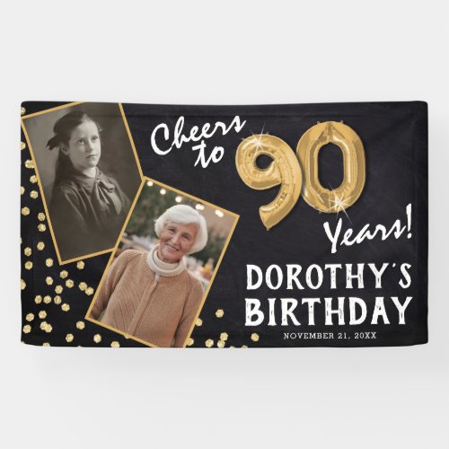 Cheers to 80 Years Gold 2 Photo Birthday  Banner