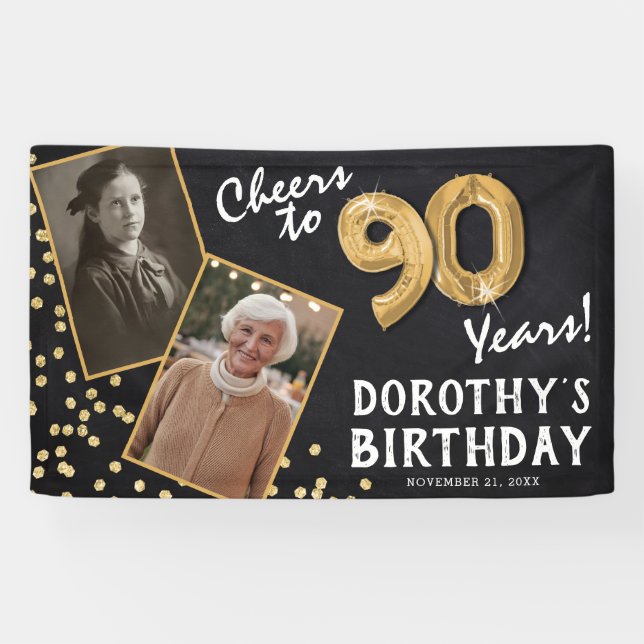 Cheers to 80 Years Gold 2 Photo Birthday  Banner (Horizontal)