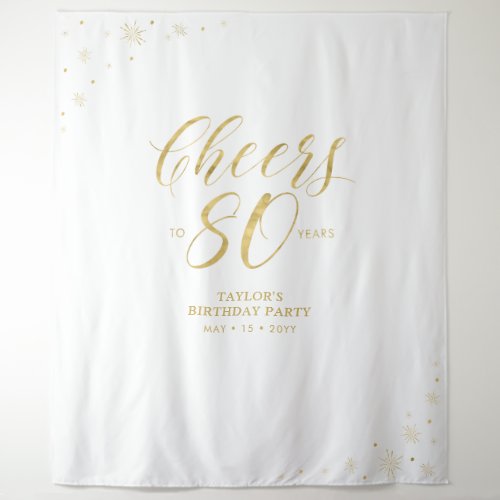 Cheers to 80 years  Gold 80th Birthday Party Tapestry