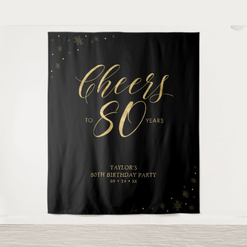 Cheers to 80 years | Gold & Black Birthday Party