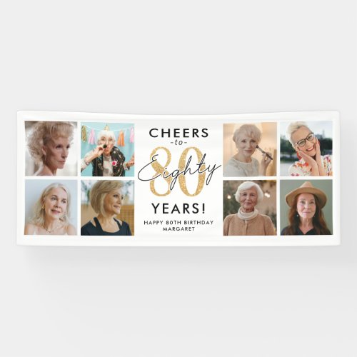 Cheers to 80 Years Gold Photo Birthday Banner