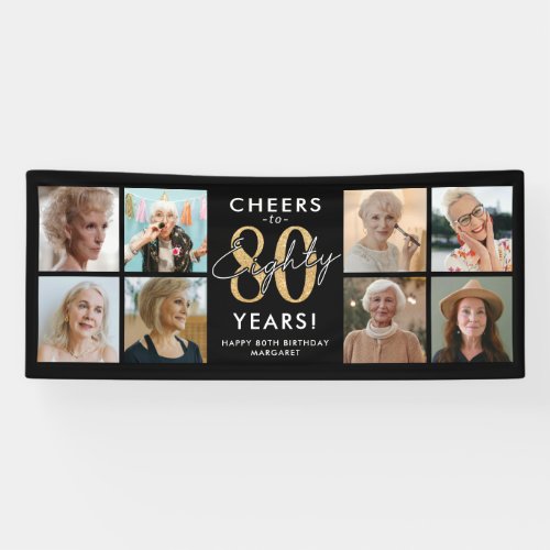 Cheers to 80 Years Gold Photo Birthday Banner