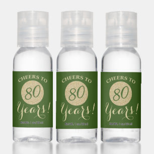 Cheers to 80 Years Green and Gold Glitter Hand Sanitizer
