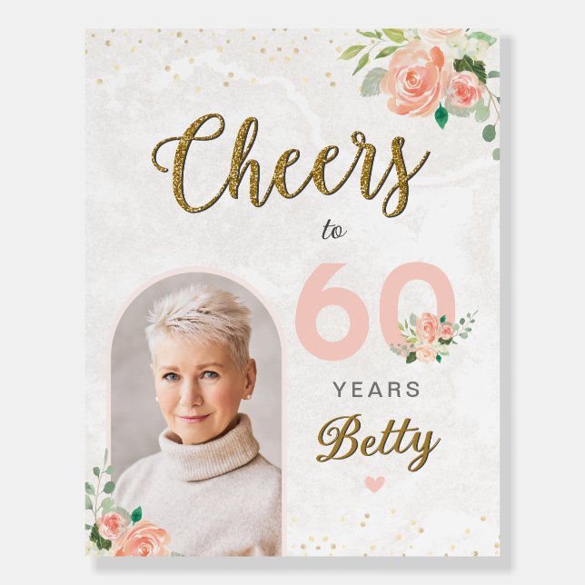 Cheers to 80 Years Lady's Photo Birthday Welcome Foam Board (Front)