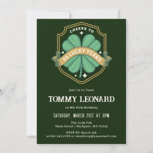 Cheers to 80 Years Lucky Shamrock Birthday Invitation