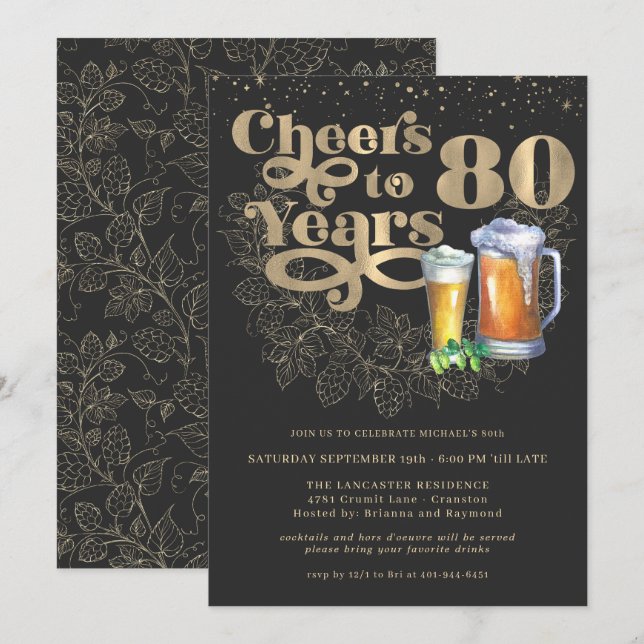 Cheers to 80 Years | Milestone Birthday Party Invitation (Front/Back)