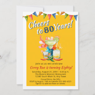 Cheers to 80 Years Modern 80th Birthday  Fiesta Invitation