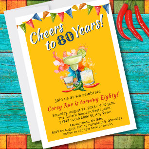Cheers to 80 Years Modern 80th Birthday Fiesta Invitation