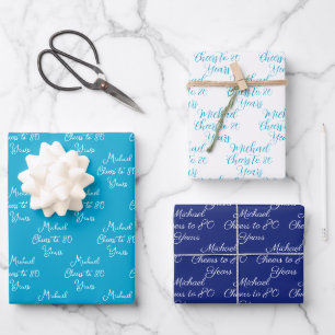 Cheers to 80 Years Navy Marine Blue 80th Wrapping Paper Sheets