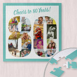 Cheers to 80 Years Number 80 Photo Collage Square Jigsaw Puzzle<br><div class="desc">Say Cheers to 80 Years with a custom photo puzzle for a unique 80th birthday gift. The photo template is set up for you to add your photos which will be displayed in the shape of a number 80. The photo collage has a variety of landscape, square and portrait photos,...</div>