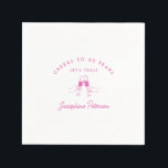 Cheers to 80 Years Pink 80th Birthday Custom Napkins<br><div class="desc">Festive pink doodle design features two hands toasting with wine glasses. All of the text is editable.</div>