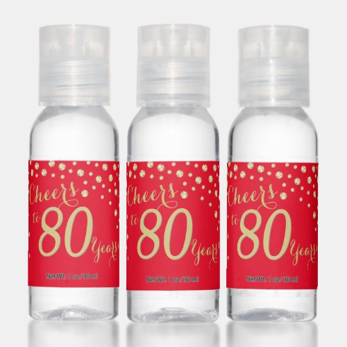 Cheers to 80 Years Red and Gold Diamond Hand Sanitizer