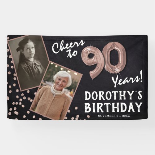 Cheers to 80 Years Rose Gold 2 Photo Birthday  Banner