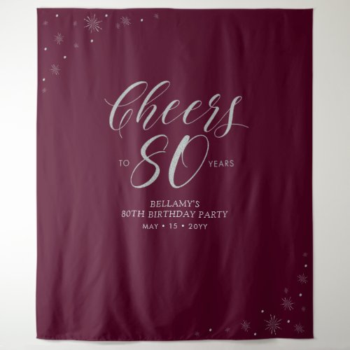 Cheers to 80 years Silve  Red 80th Birthday Party Tapestry