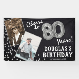 Cheers to 80 Years Silver 2 Photo Birthday Banner