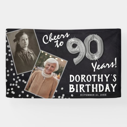 Cheers to 80 Years Silver 2 Photo Birthday  Banner