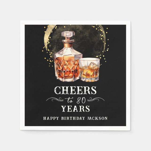 Cheers to 80 Years Whiskey Napkins (Front)