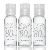 Cheers to 80 Years White and Silver Diamond Hand Sanitizer