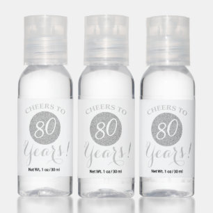 Cheers to 80 Years White and Silver Glitter Hand Sanitizer