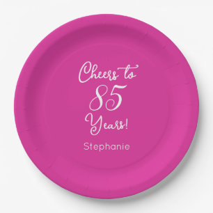 Cheers to 85 Years 85th Pink Birthday Paper Plates
