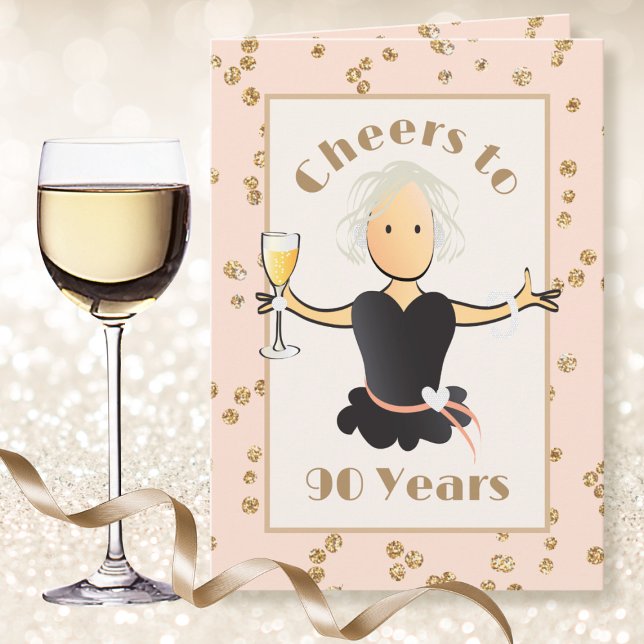 Cheers to 90 for her Female Glitter 90th Birthday Card (Creator Uploaded)