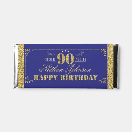 Cheers To 90 Years 90th Man Birthday Blue  Gold Hershey Bar Favors