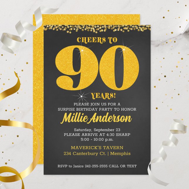Cheers to 90 Years Birthday 90th ninetieth Invitation (Cheers to 90 Years 90th Birthday Invitation)