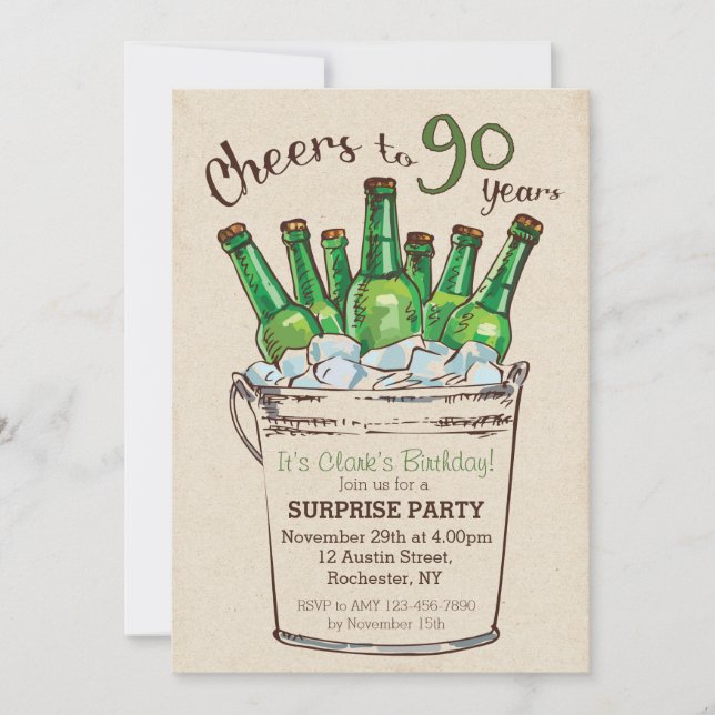 Cheers to 90 years Birthday Invitation (Front)