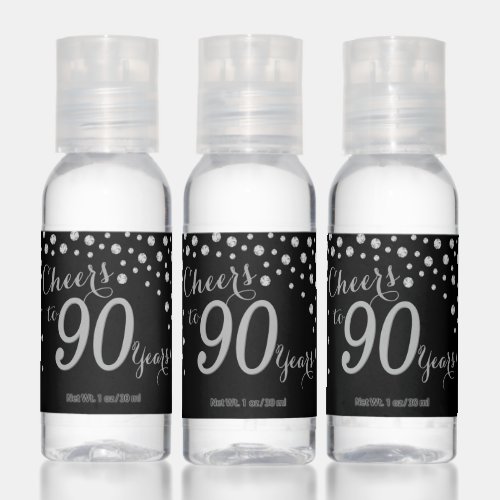 Cheers to 90 Years Black and Silver Diamond Hand Sanitizer