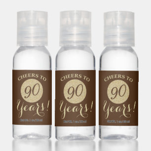 Cheers to 90 Years Brown and Gold Glitter Hand Sanitizer