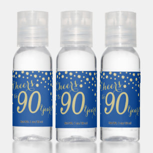 Cheers to 90 Years Deep Blue and Gold Diamond Hand Sanitizer