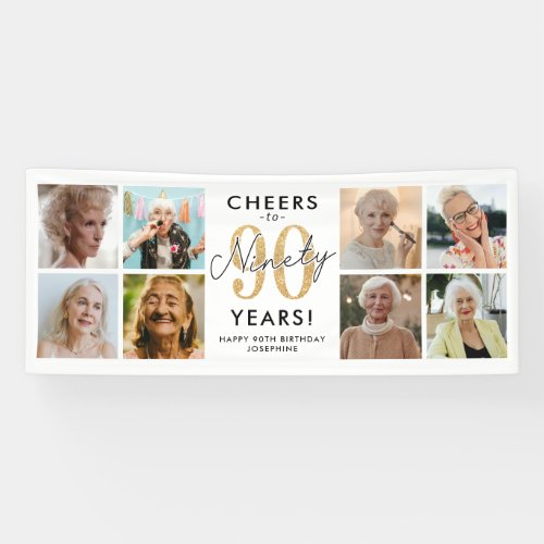 Cheers to 90 Years Gold Photo Birthday Banner