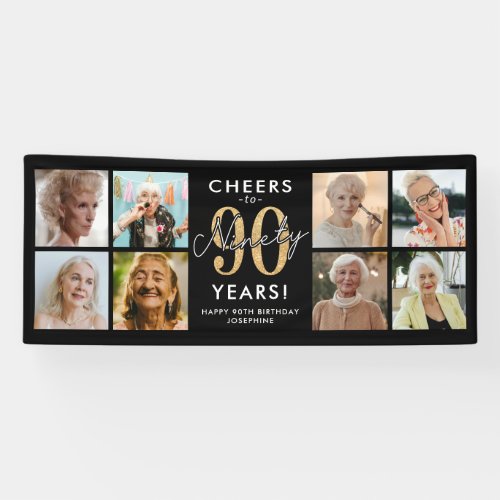 Cheers to 90 Years Gold Photo Birthday Banner