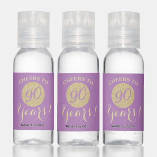 Cheers to 90 Years Lavender Purple Gold Glitter Hand Sanitizer