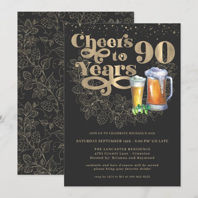 Cheers to 90 Years | Milestone Birthday Party Invitation (Front/Back)