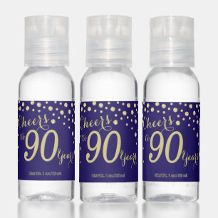 Cheers to 90 Years Navy Blue and Gold Diamond Hand Sanitizer