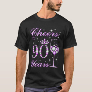 Cheers To 90 Years Old Women Purple Cute 90Th Birt T-Shirt