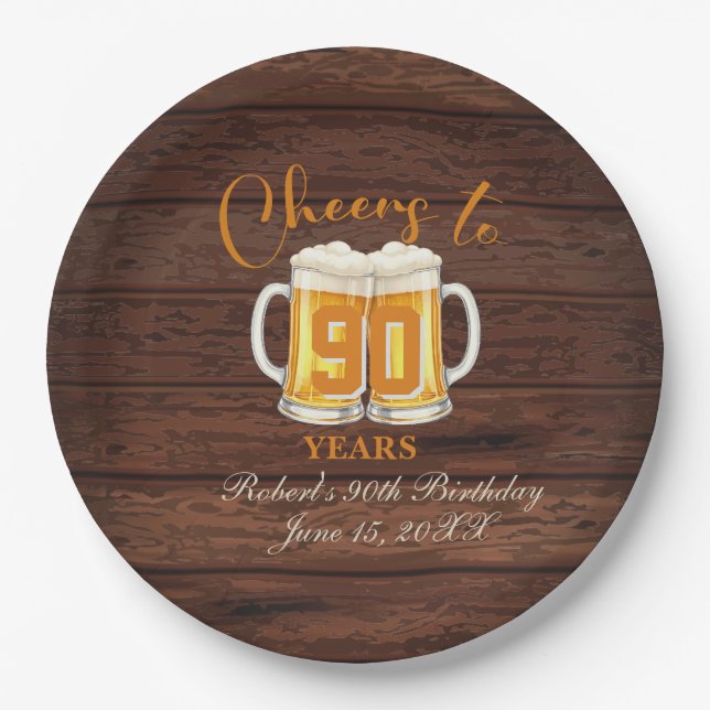 Cheers to 90 Years  Paper Plates (Front)