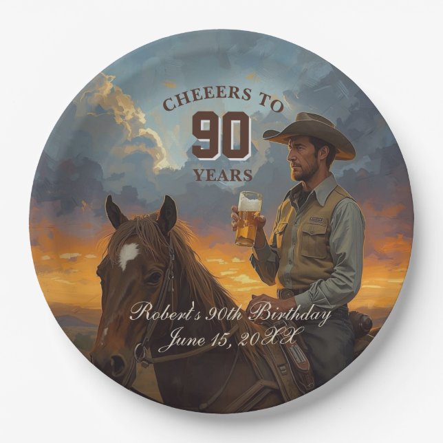 Cheers to 90 Years  Paper Plates (Front)